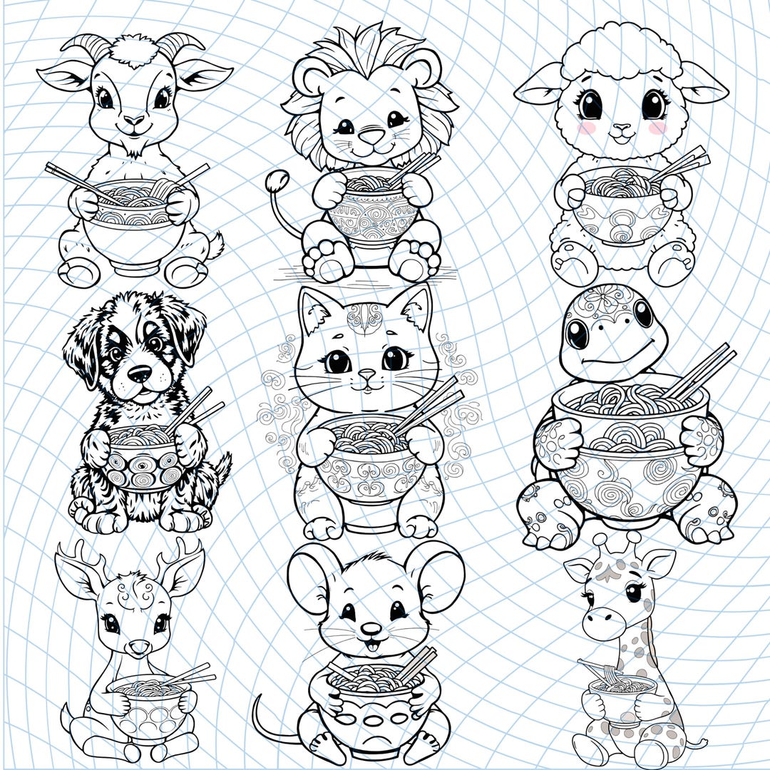 70 Cute Animal Ramen Coloring Pages | Kawaii Food-themed Coloring
