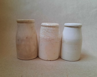 collection of crockery pots English stoneware crock jar for meat paste, marmalade, ink or cream from England ironstone lot