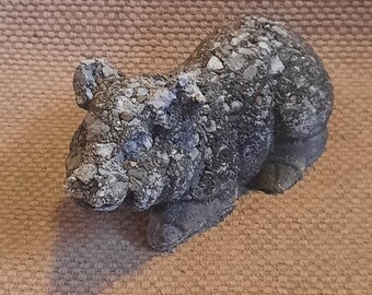 old vintage concrete cement pig piggy piglet statue natural weathered patina outdoor garden statuary