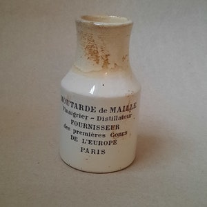 antique French advertising marmalade pot crock jar black and white typography ironstone jar mark england MOUTARDE mustard Paris France
