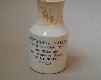 antique French advertising marmalade pot crock jar black and white typography ironstone jar mark england MOUTARDE mustard Paris France