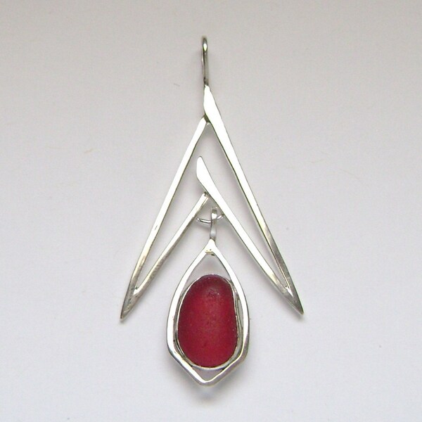 Sea Glass Jewelry - Sterling Extremely Rare Red Sea Glass Pendant