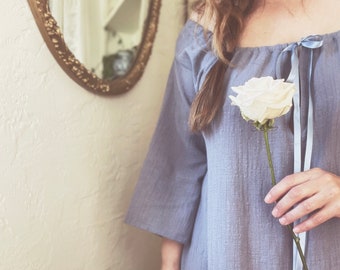 Outlander Wedding Night Grey Blue Linen Cotton Gauze Claire Shift Womens XS - 2X Renaissance Chemise Dress Custom made