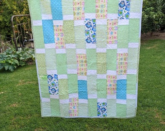 Ready to ship! Baby Quilt 44 x 53 Charity Quilt Cotton Flannel Gender Neutral, Owls, Green, Yellow, White, Blue, Toddler Quilt