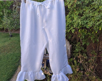 Ready now!  Womens Small White Cotton Bohemian Pantaloons Bloomers Drawstring Palazzo Pants