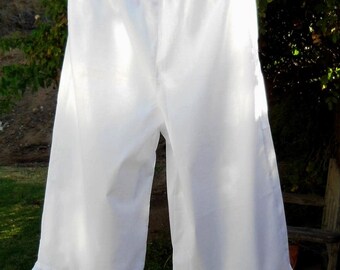 Ready now!  Womens Large White Bohemian Pantaloons Bloomers Cotton Palazzo Pants Elastic Waist