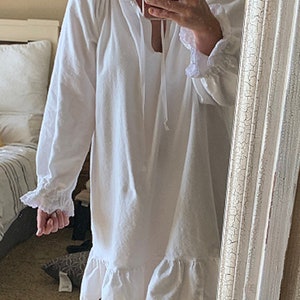 XSm-XLg Flannel Poet Nightshirt with Lace Bottom Ruffle Cotton