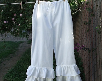 Large White Cotton Bohemian Pantaloons Double Ruffle Bloomers Ready now!