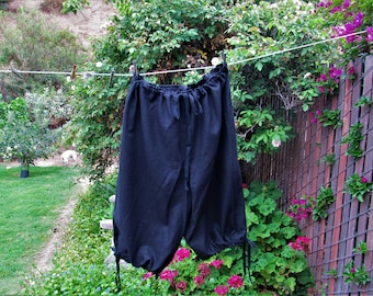 Ready now! Mens Big and Tall 60" Waist Black Hopsack Linen Drawstring Waist Renaissance Pants Breeches Knickers