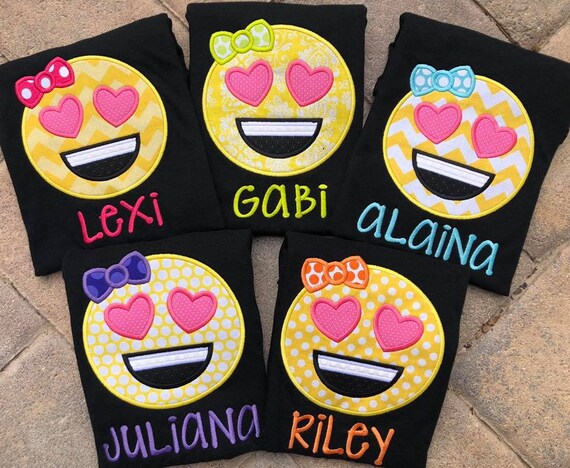 Emoji Love Embroidered Girls T Shirt Etsy