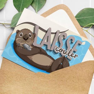 Illustration de loutre zen à imprimer à l’infini pour créer affiches, carte postales, autocollants, tote bag, magnets, tee-shirt