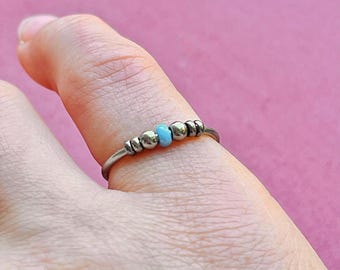 Anello regolabile per bambini in acciaio inossidabile e perla blu – Stress e ansia correlati ad ADHD e ASD