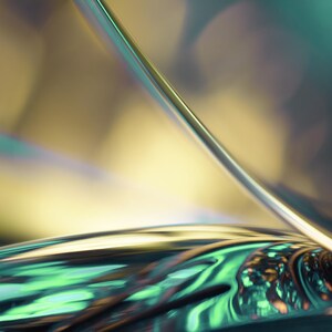 Puede incluir: Imagen de fondo abstracto con un esquema de color metálico, iridiscente, verde y dorado. La imagen presenta una línea curva y fluida que crea una sensación de movimiento y profundidad.
