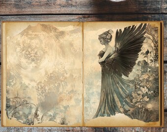 Dark Seraphim Collection - Gothic Angel Digital Junk Journal Pages - Vintage Ephemera - Printable Grunge Art - Art Neuvo
