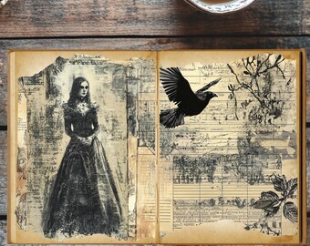 Mystic Shadows Kit | 10 Junk Journal Pages + 2 Bonus | Dark Vintage Digital Download