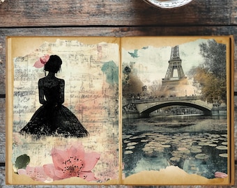 Midnight in Paris - Vintage Junk Journal Kit - Digital Download - 10 Pages + 3 Bonus Pages