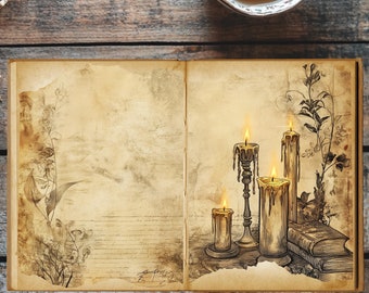 Grimoire Whispers – Vintage Gothic Junk Journal Pages | Spellbook-Inspired Digital Download 10 pages + 5 bonus pages