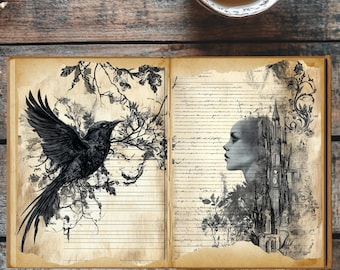 Whispering Ravens - Gothic Junk Journal Kit | Vintage Raven Ephemera | Mystic Digital Paper | Printable Dark Academia Pages