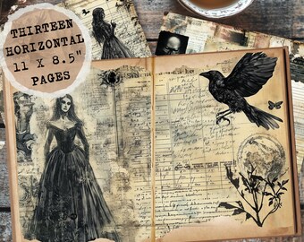 Gothic Whispers Kit | 10 Junk Journal Pages + 3 Bonus | Dark Academia Digital Download