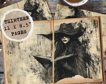 Coven Shadows Collection - Gothic Witch Junk Journal Pages, Dark Vintage Grimoire Kit, Printable Ephemera 8.5x11 PNG, Witchcraft Paper