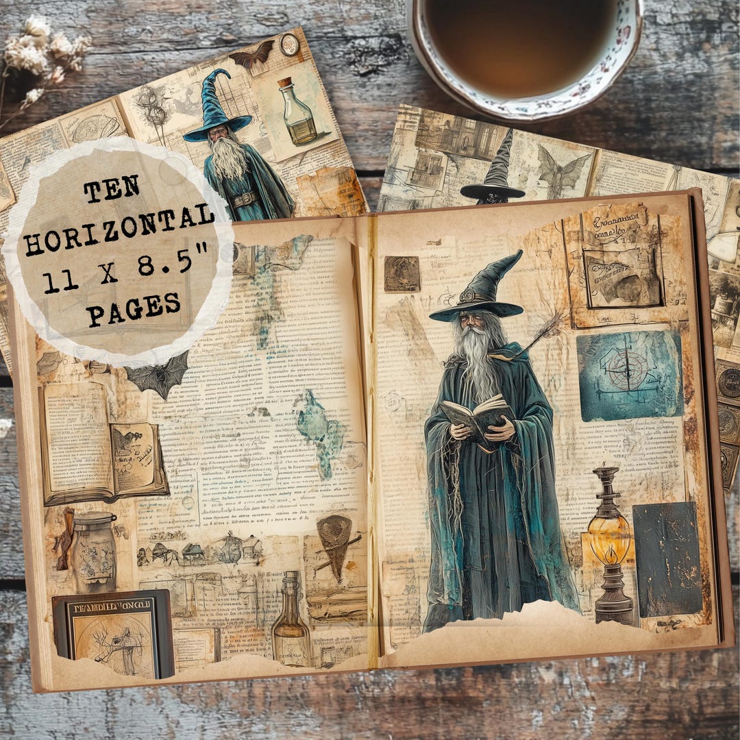 Arcane Wizard Grimoire Junk Journal Pages | Vintage Witchcraft Ephemera ...