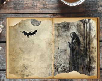 Gothic Nocturne Junk Journal Pages - Digital Download. Dark Aesthetic, Vampire-Inspired Ephemera, Vintage Gothic Scrapbook Kit