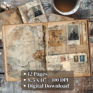 Junk Journal Ephemera Kit Bundle | Vintage Victorian Letters | Aged Paper Textures | Printable Scrapbook Pages | Masculine Junk Journal Kit