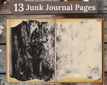 Pagine di diario in stile "Foresta infestata dai lupi" / 10 PNG vintage gotici dark + 3 bonus / Carta per scrapbooking a tema grimorio per streghe e appassionati di artigianato