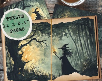 Goth Spooky Junk Journal Digital Downloads | Witch's Moonlit Path | Dark Forest Ephemera | Printable Grimoire | 8.5x11 Pages