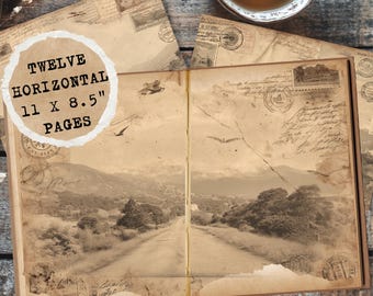 Postcards from the Past Junk Journal Kit | Vintage Travel Printable Papers | Antique Road Nostalgia Scrapbook PNG