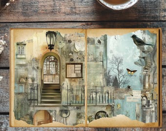 Nordic Whispers: Scandinavian Bio-Architecture Junk Journal Kit | 10+1 Vintage Digital Pages for Junk Journaling & Collage