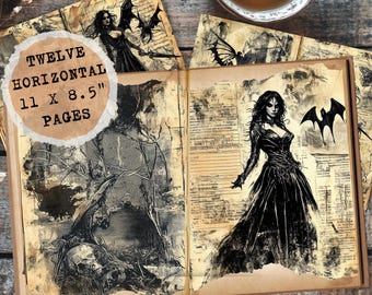 Goth Spooky Junk Journal Digital Downloads | Witchy Ephemera | Dark Academia Printable Grimoire Pages | Halloween Scrapbook Kit