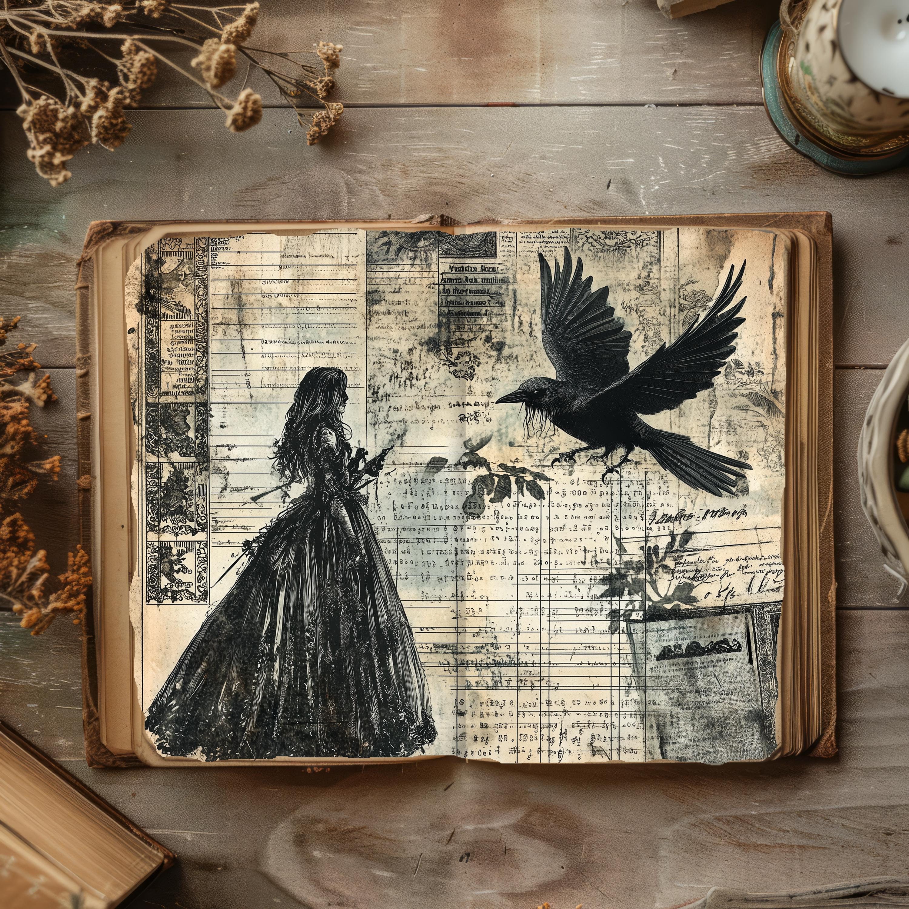 Moonlit Harvest Collection | 11 Junk Journal Pages | Witchy Vintage Ephemera Inspired by witches, crows and magic!