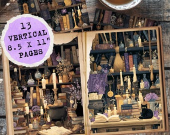 Goth Spooky Junk Journal Digital Downloads | Witch's Library Kit | Soft Gothic Aesthetic | Black Cat Papers | Grimoire Printables