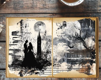Moonlit Romance | Gothic Junk Journal Pages | Dark Vintage Ephemera | Digital Download