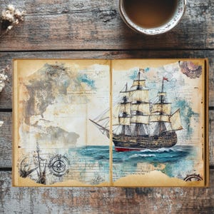 High Seas Secrets: Vintage Treasure Island Junk Journal Kit - 10 Seiten + 4 Bonus Seiten