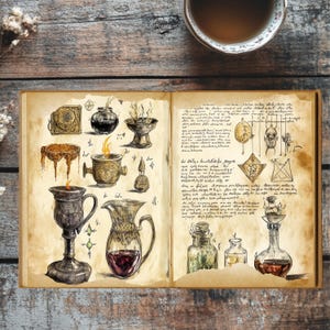 Alchemical Magic Grimoire Junk Journal Pages | Vintage Printable Spellbook Kit | Witchcraft Ephemera PNG Files 8.5x11