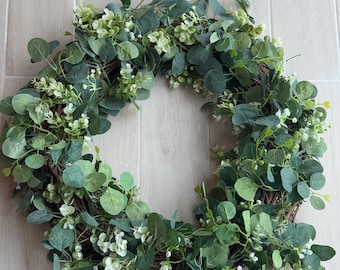 Eucalyptus Wreath – Artificial Greenery Wreath for Front Door, Year-Round Farmhouse Decor