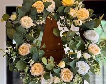 22” Inch Spring Every day front door eucalyptus wreath weddings welcome white flowers gifts