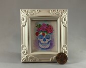 Sugar Skull Framed Miniature Watercolor Art Print by James Steeno Mini Art, Small Art, Tiny Art, Anatomy, Human Skull, Calavera