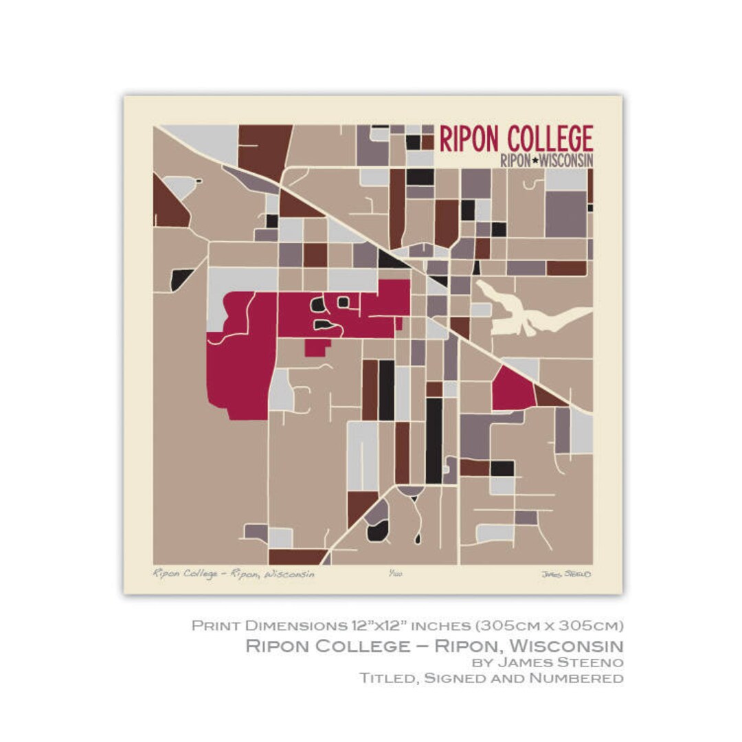 Ripon College - Ripon, Wisconsin Campus Art Map Print by James Steeno ...