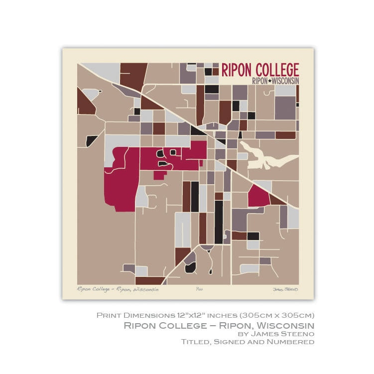 Ripon College Ripon Wisconsin Campus Art Map Print by James | Etsy