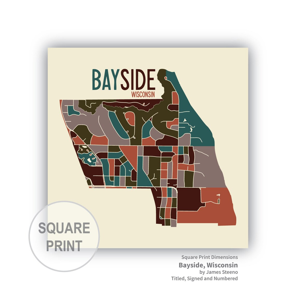 Bayside Wisconsin Art Map Print milwaukee County and Ozaukee Etsy