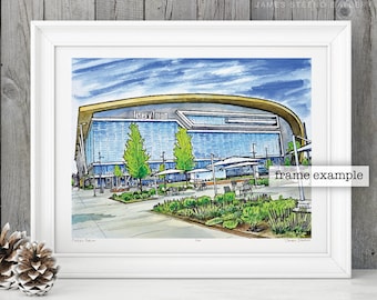 Fiserv Forum Milwaukee Wisconsin Pen, Ink and Watercolor Stadium Art Print by James Steeno