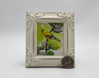 American Goldfinch Framed Miniature Watercolor Art Print by James Steeno Mini Art, Small Art, Tiny Art, Bird Art