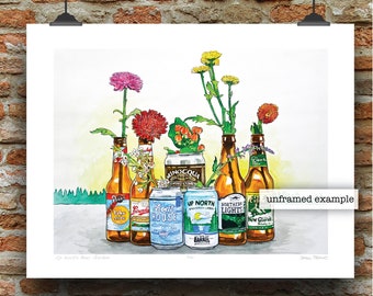 Up North Wisconsin Beer Garden Watercolor Art Print by James Steeno (Wisconsin) floral art, flower art
