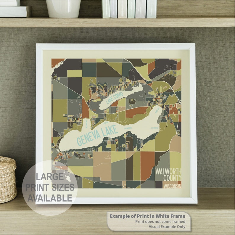 Lake Geneva Wisconsin Art Map Print by James Steeno geneva Etsy