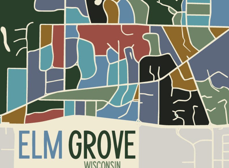 Elm Grove Wisconsin City Art Map Print waukesha County by Etsy