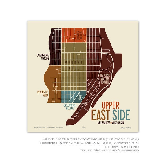 Upper East Side Neighborhood Map Upper East Side Milwaukee Wisconsin Neighborhood Art Map - Etsy Canada