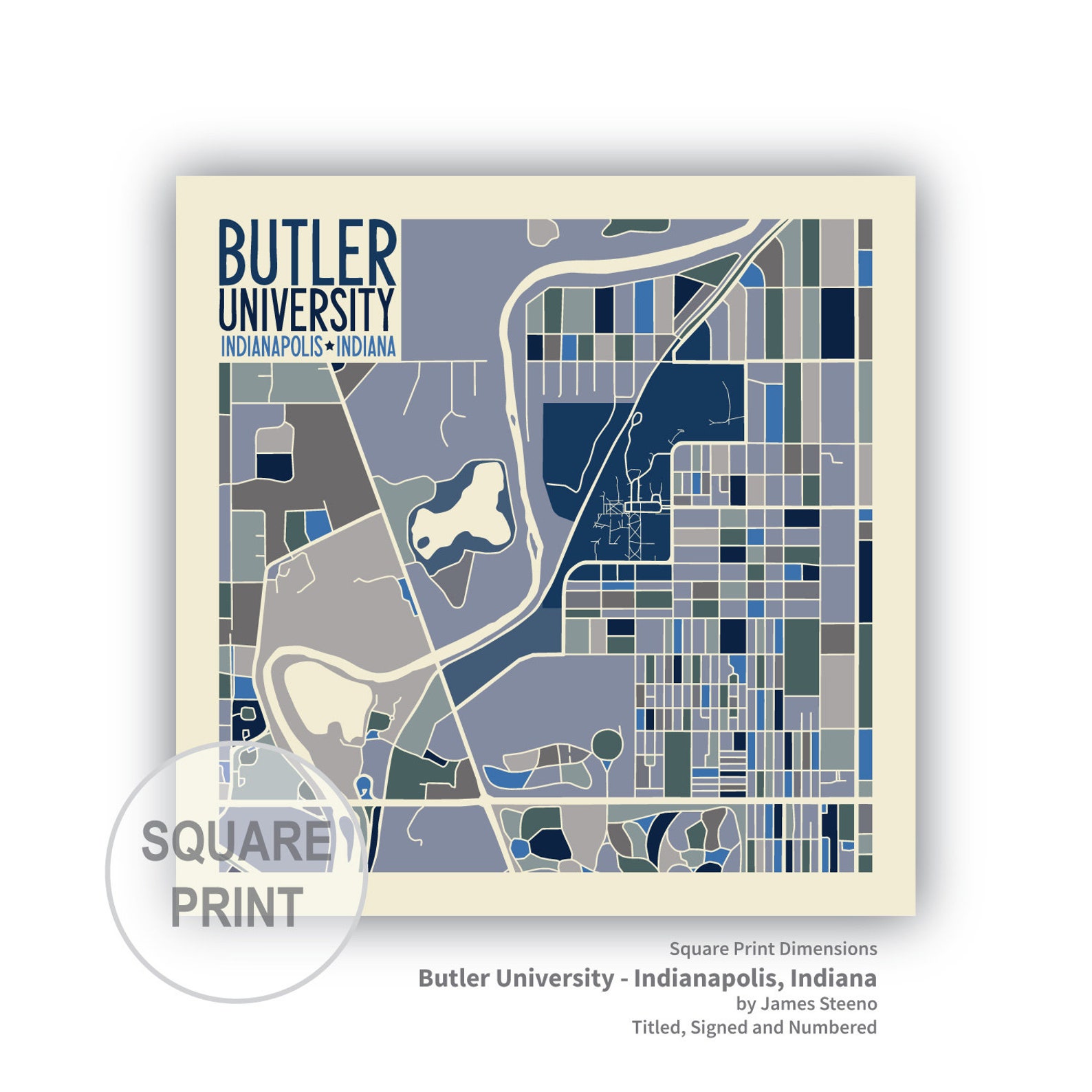 Butler University Campus Art Map Print Indianapolis Indiana Etsy